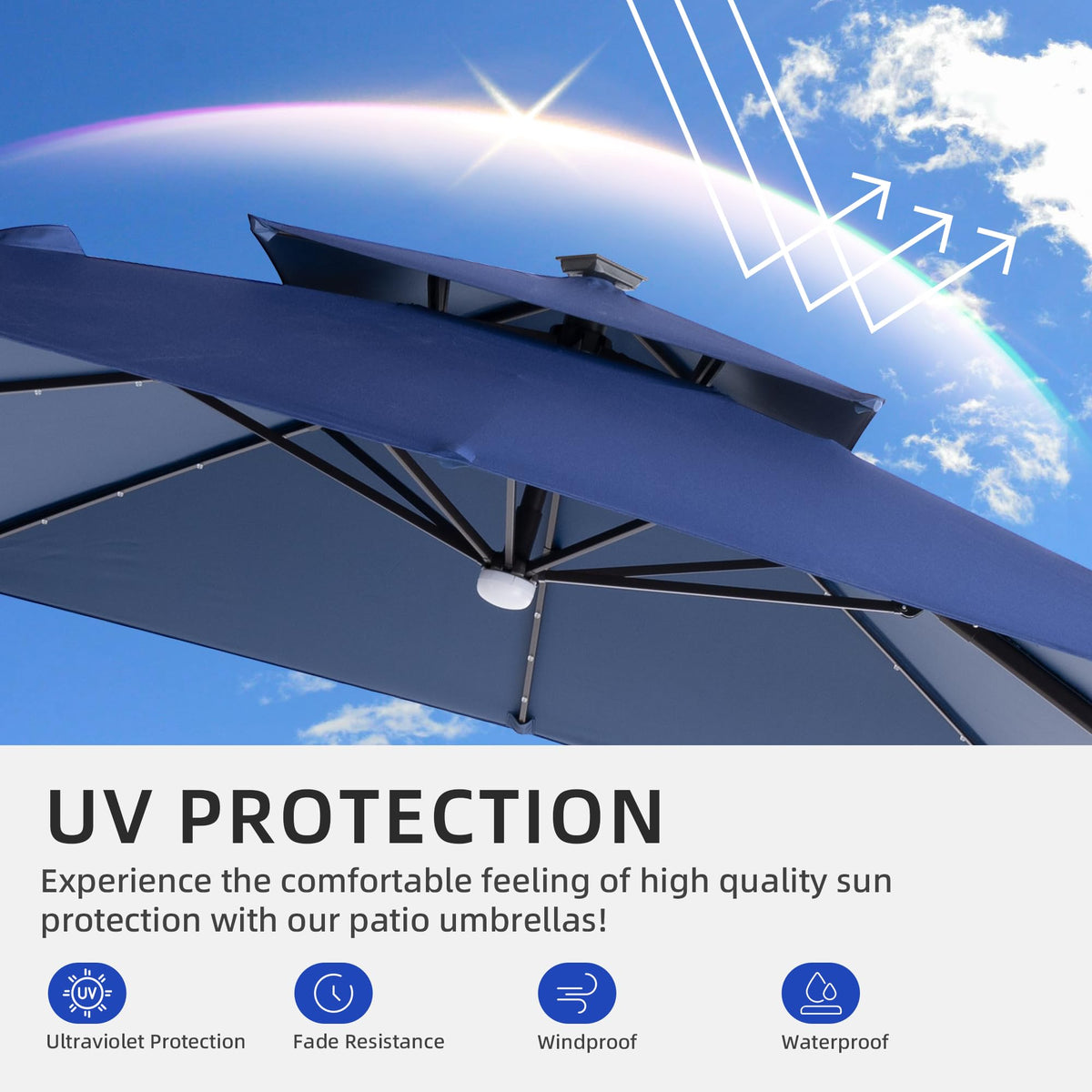 9x9 FT Cantilever Offset Patio Umbrella with Lights & Base T7183
