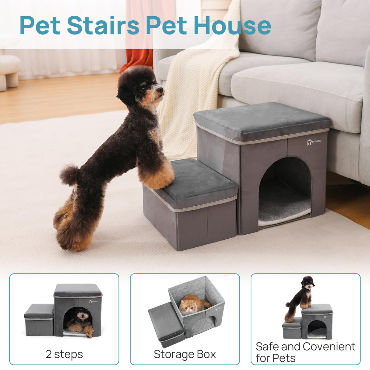 Foldable Pet Stairs with House & Storage F67933