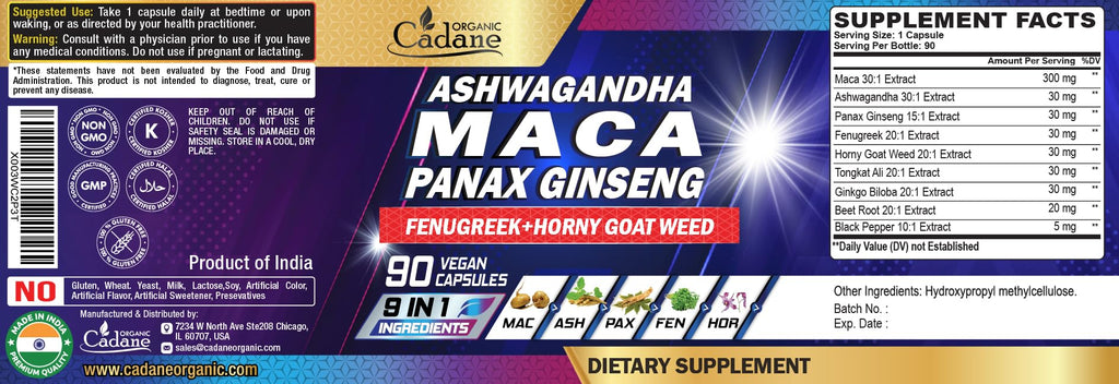 Maca Root Ashwagandha Panax Ginseng Supplement 90 Capsules O13189