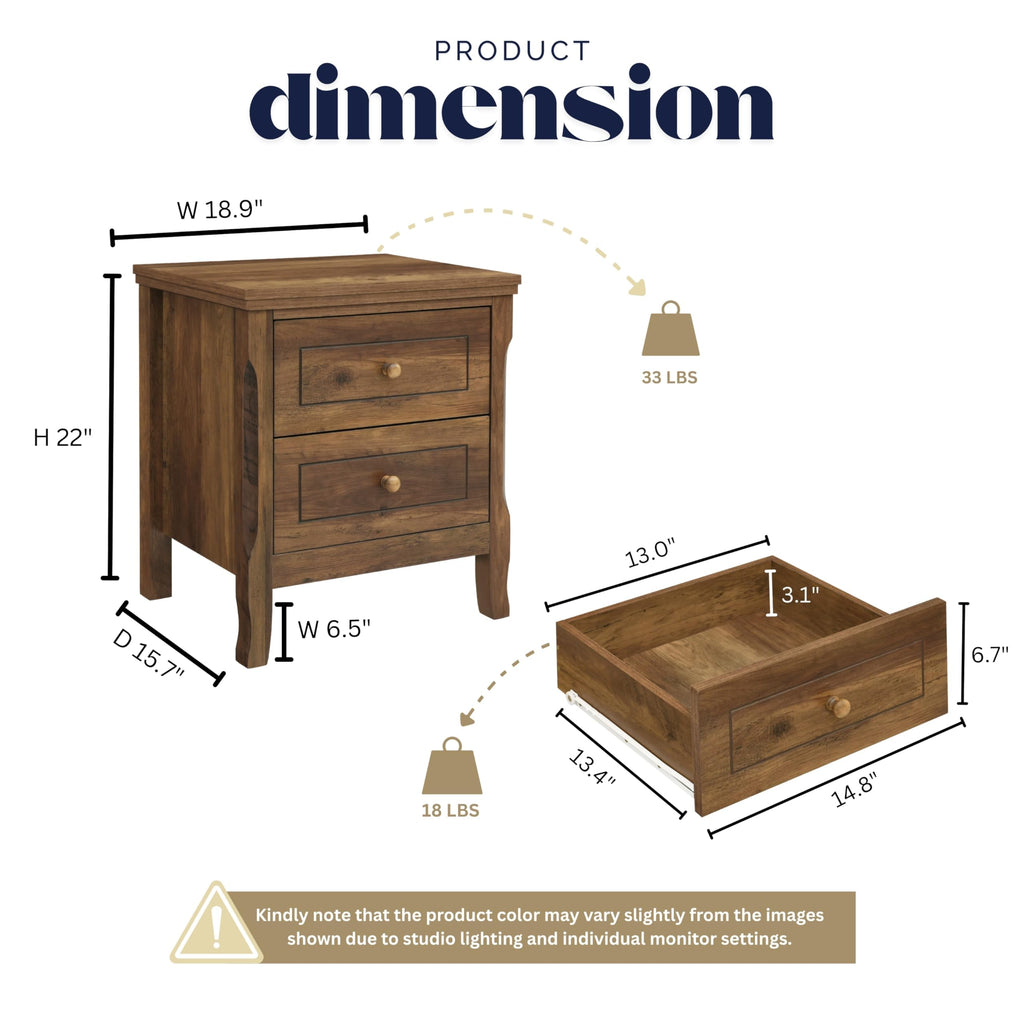2 Drawer Wood Nightstand Set of 2 J191