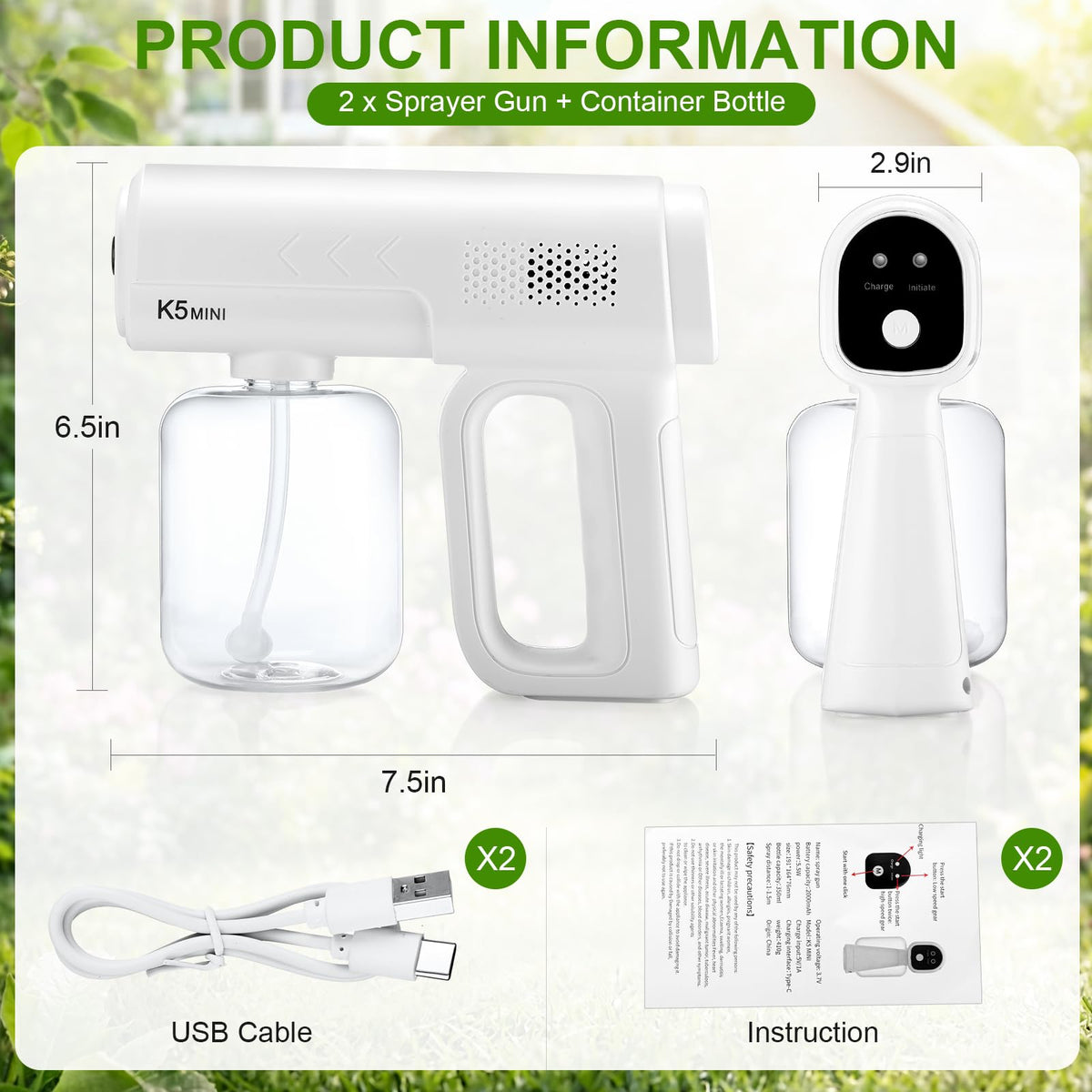 2 Pack Rechargeable Handheld Nano Sprayer K285262