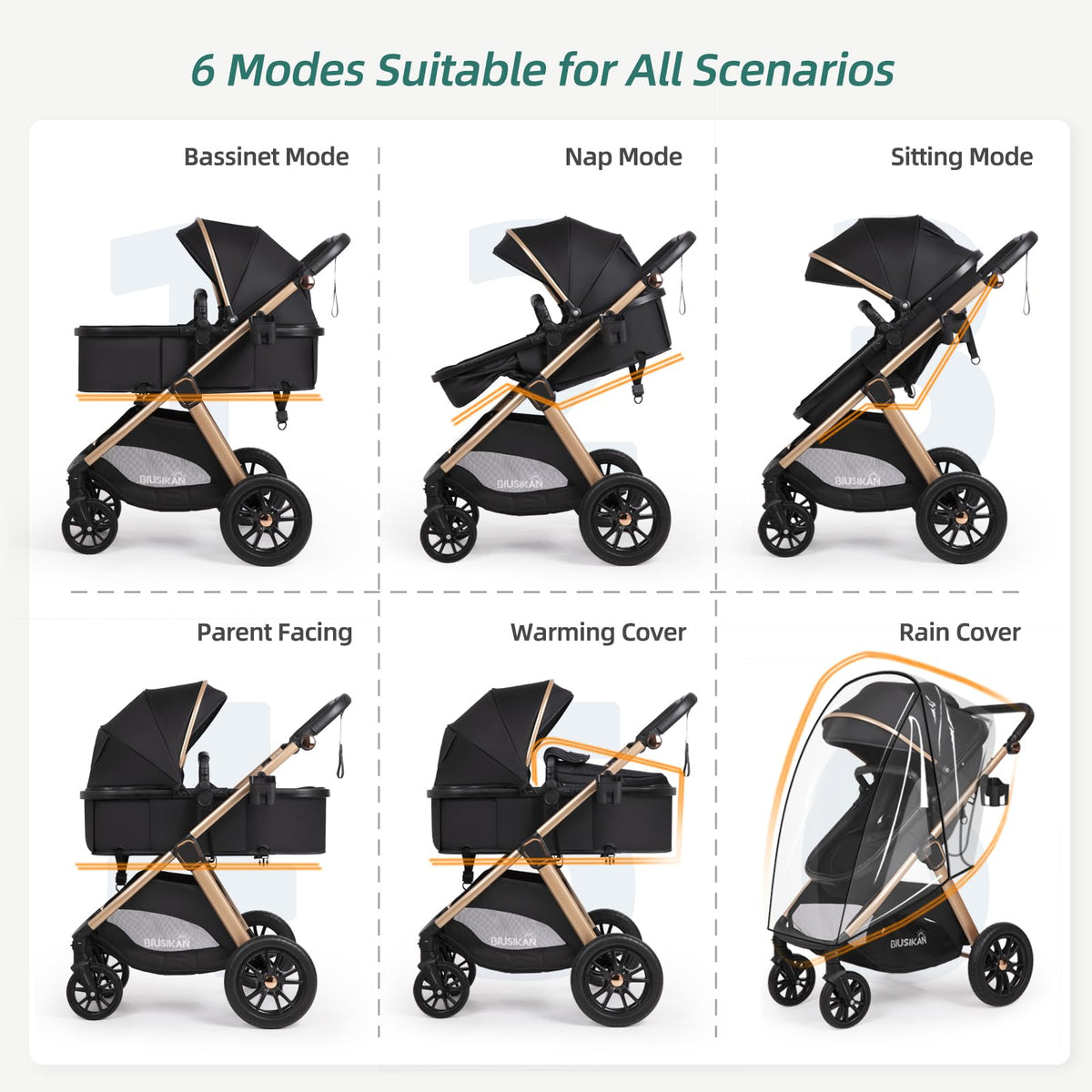 6-in-1 Convertible Baby Stroller with Bassinet F678
