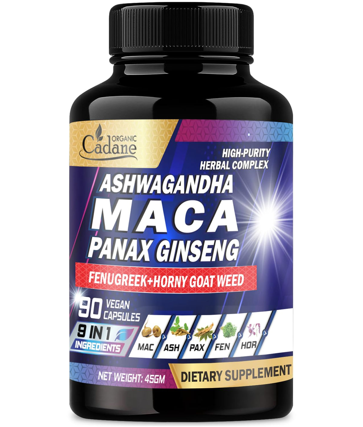 Maca Root Ashwagandha Panax Ginseng Supplement 90 Capsules O13189