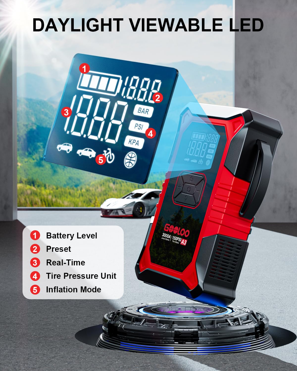 12V 3000A Portable Jump Starter with Air Compressor M43975