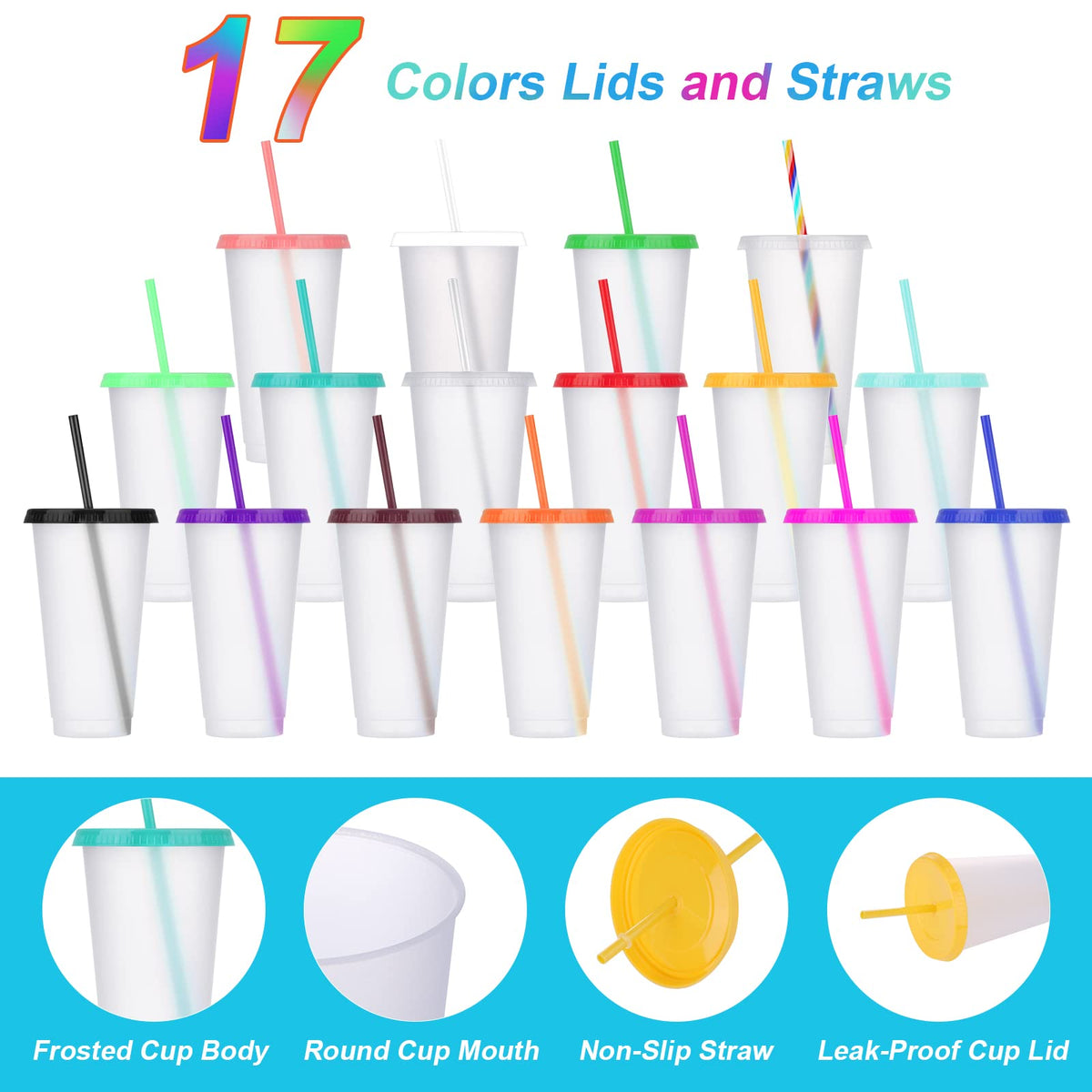 24 Pack Clear Plastic Tumblers with Lids and Straws B984445