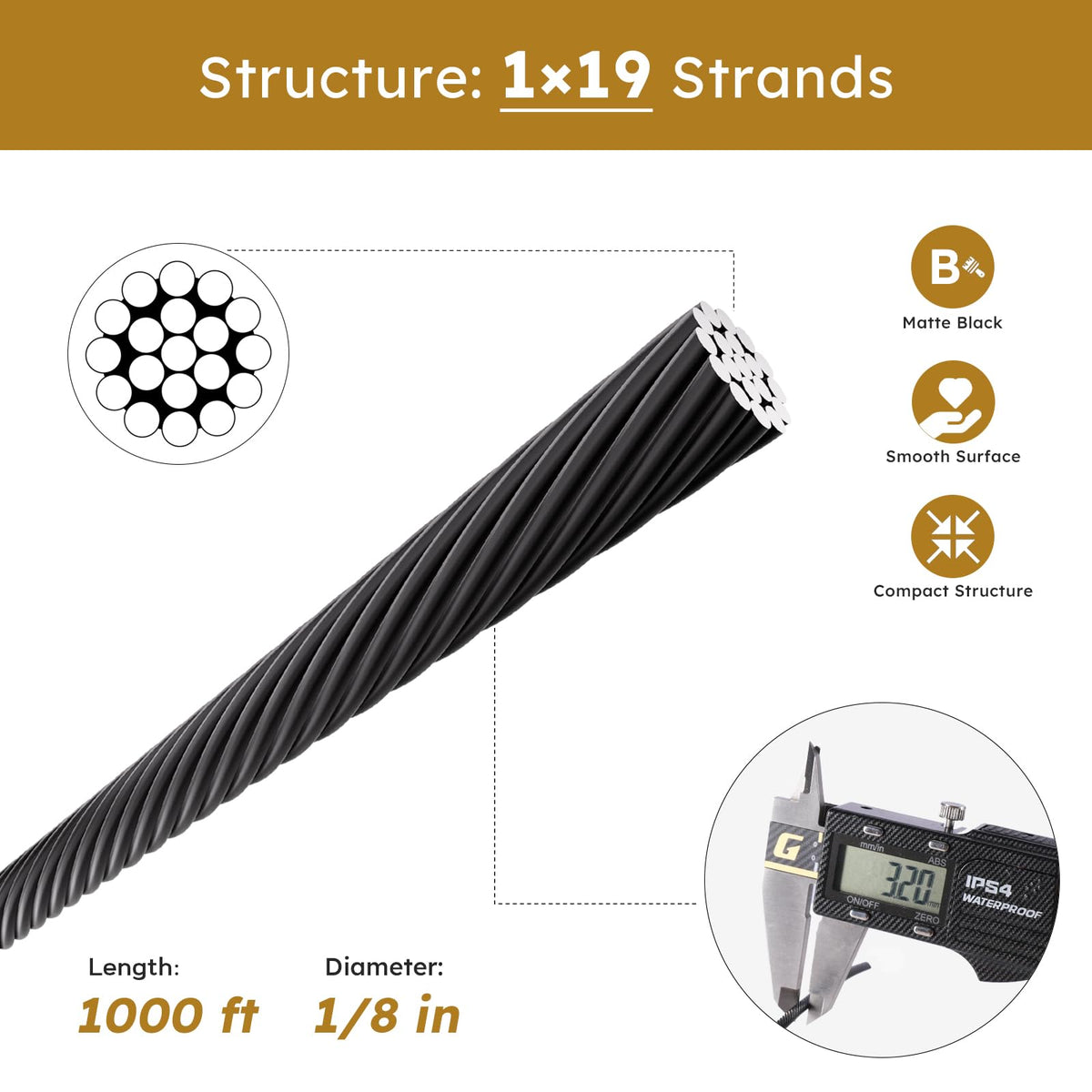 Black 1/8" Stainless Steel Cable K832
