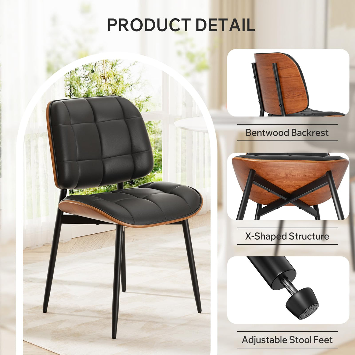 Black Faux Leather Dining Chairs Set of 4 Z382
