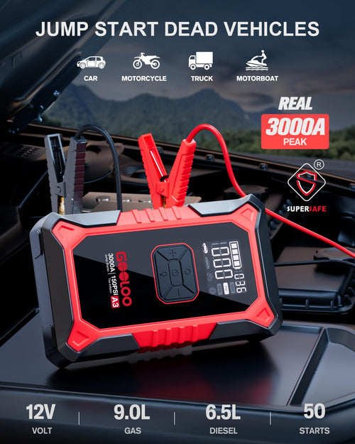 12V 3000A Portable Jump Starter with Air Compressor M43975