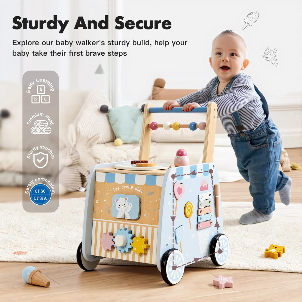 Wooden Baby Walker with Wheels Q67154