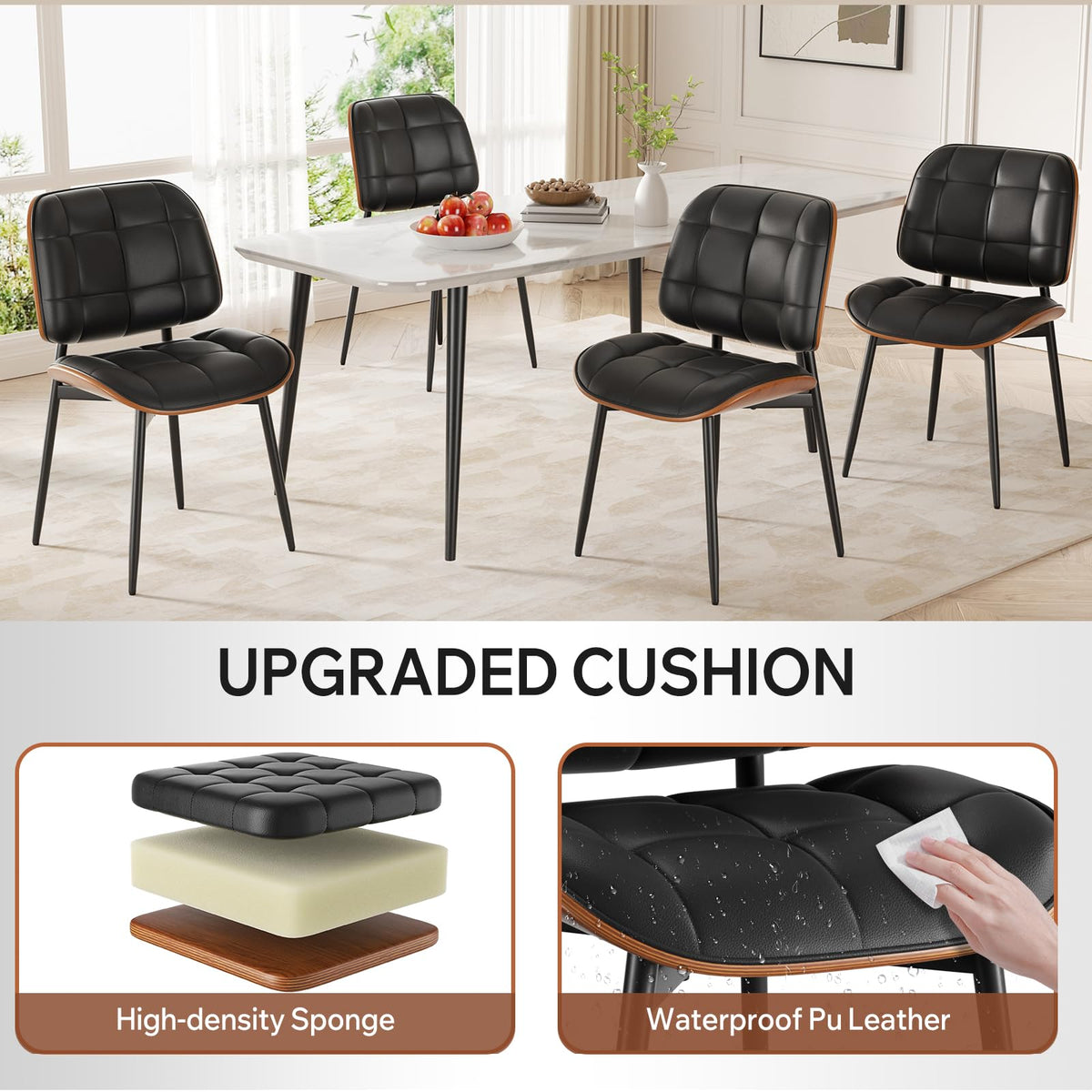 Black Faux Leather Dining Chairs Set of 4 Z382