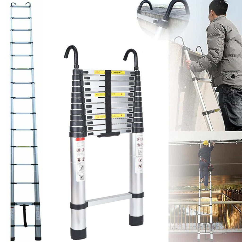 Aluminum Telescoping Ladder with Hooks, 20.3FT One Button Retraction 330lbs Capacity Q906597