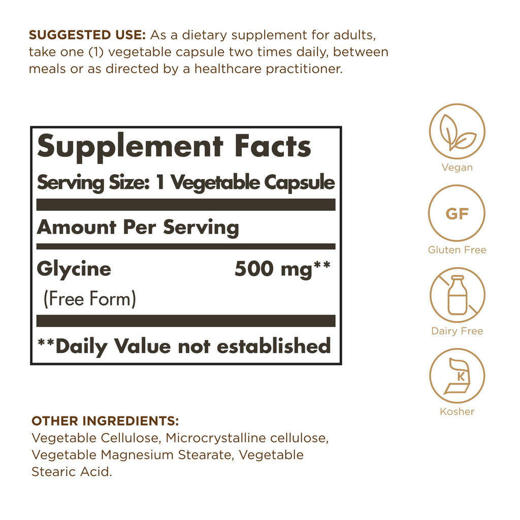 Glycine 500 mg 100 Vegetable Capsules C355366