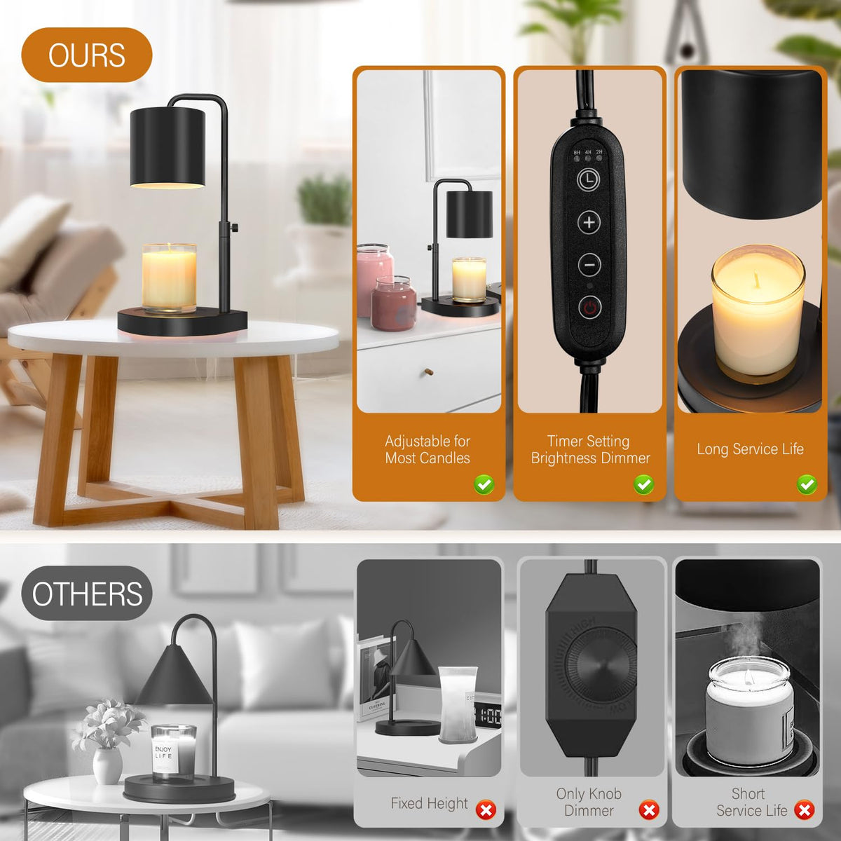 Black Adjustable Height Dimmable Candle Warmer Lamp with Timer F950957