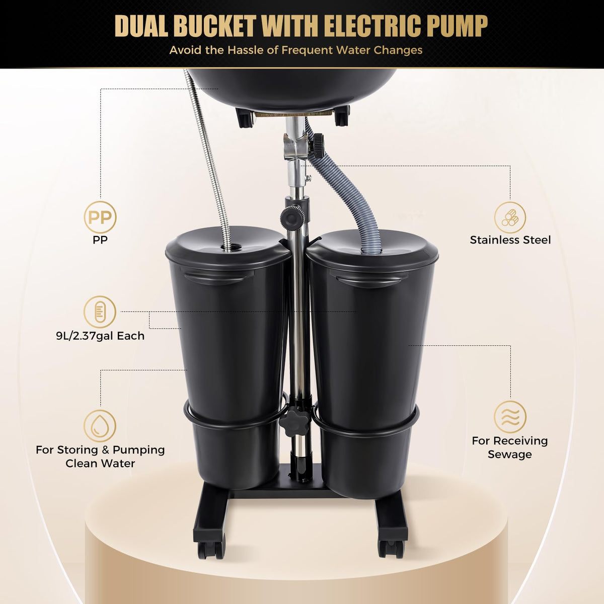 Portable Shampoo Basin with 2 Buckets V5411