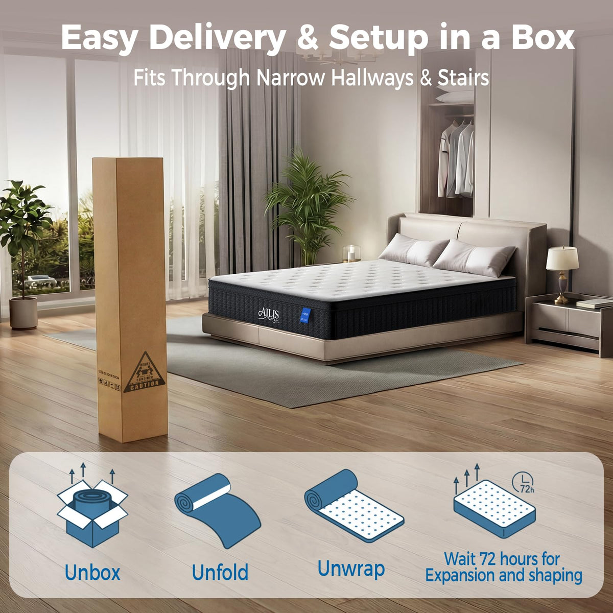 Queen 12 Inch Medium Firm Hybrid Mattress in a Box Z528632