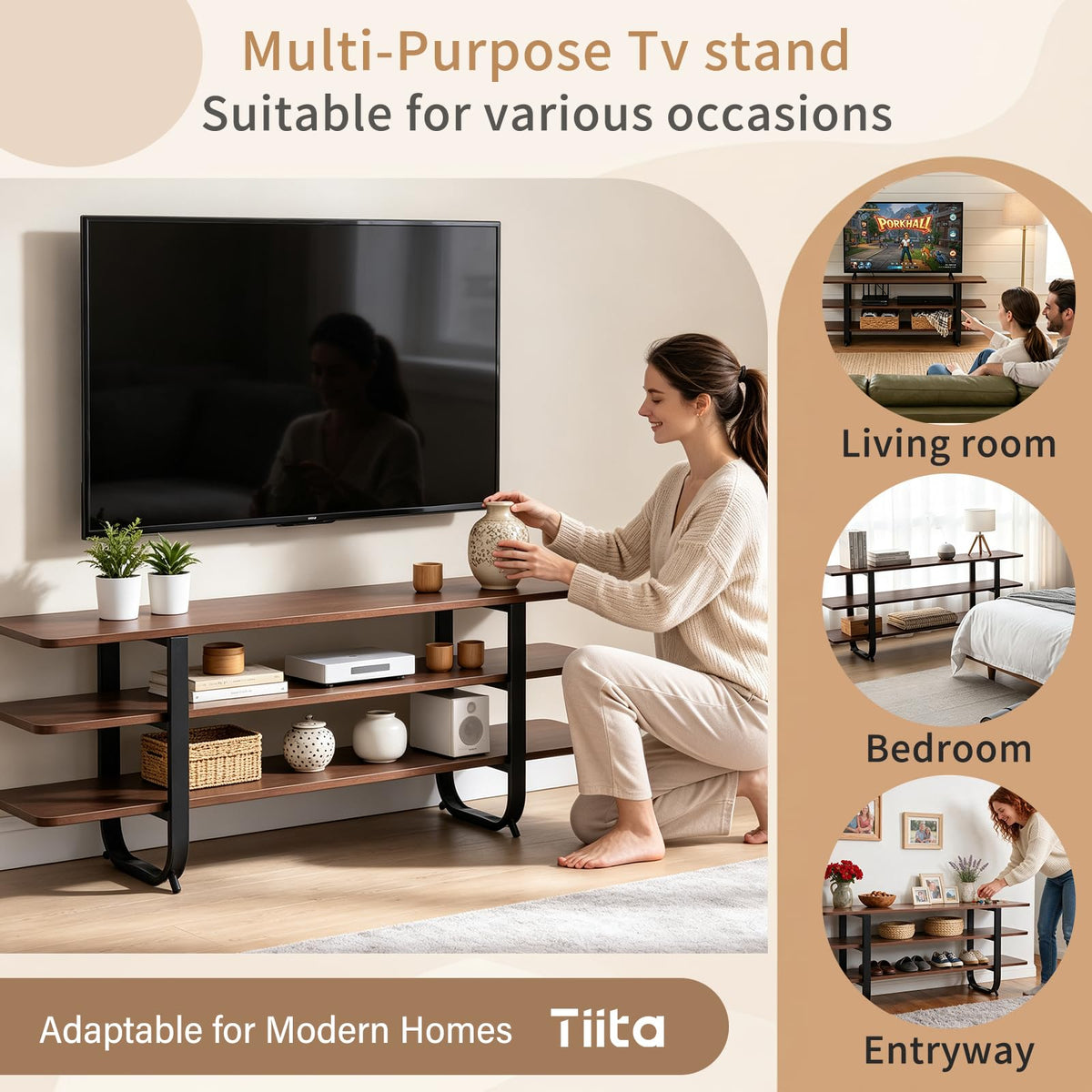 Walnut 3-Tier TV Stand X338