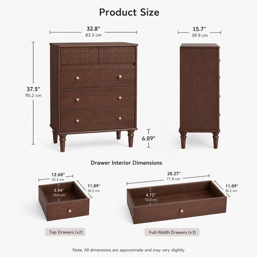100% Solid Wood 5 Drawers Nightstand P623149