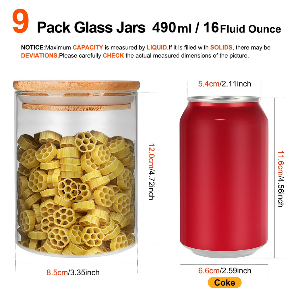 9 Pack 16 oz Glass Jars with Airtight Bamboo Lids J207250