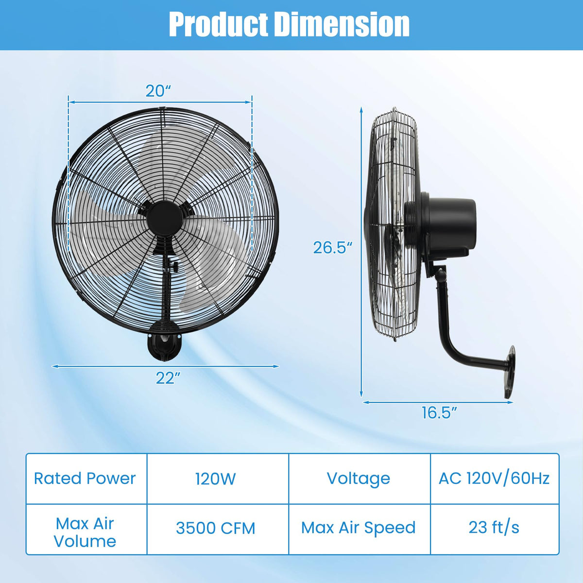 20 Inch Oscillating Wall Fan Z38450