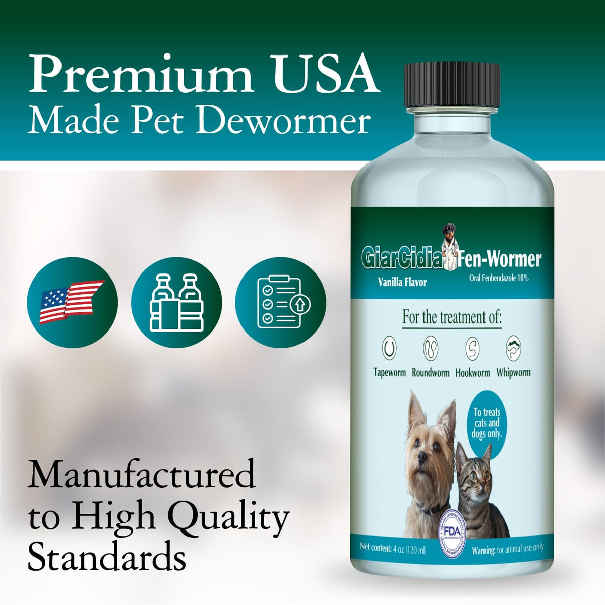 4 oz Vanilla Flavour Liquid Dog & Cat Dewormer with Syringe Z39419