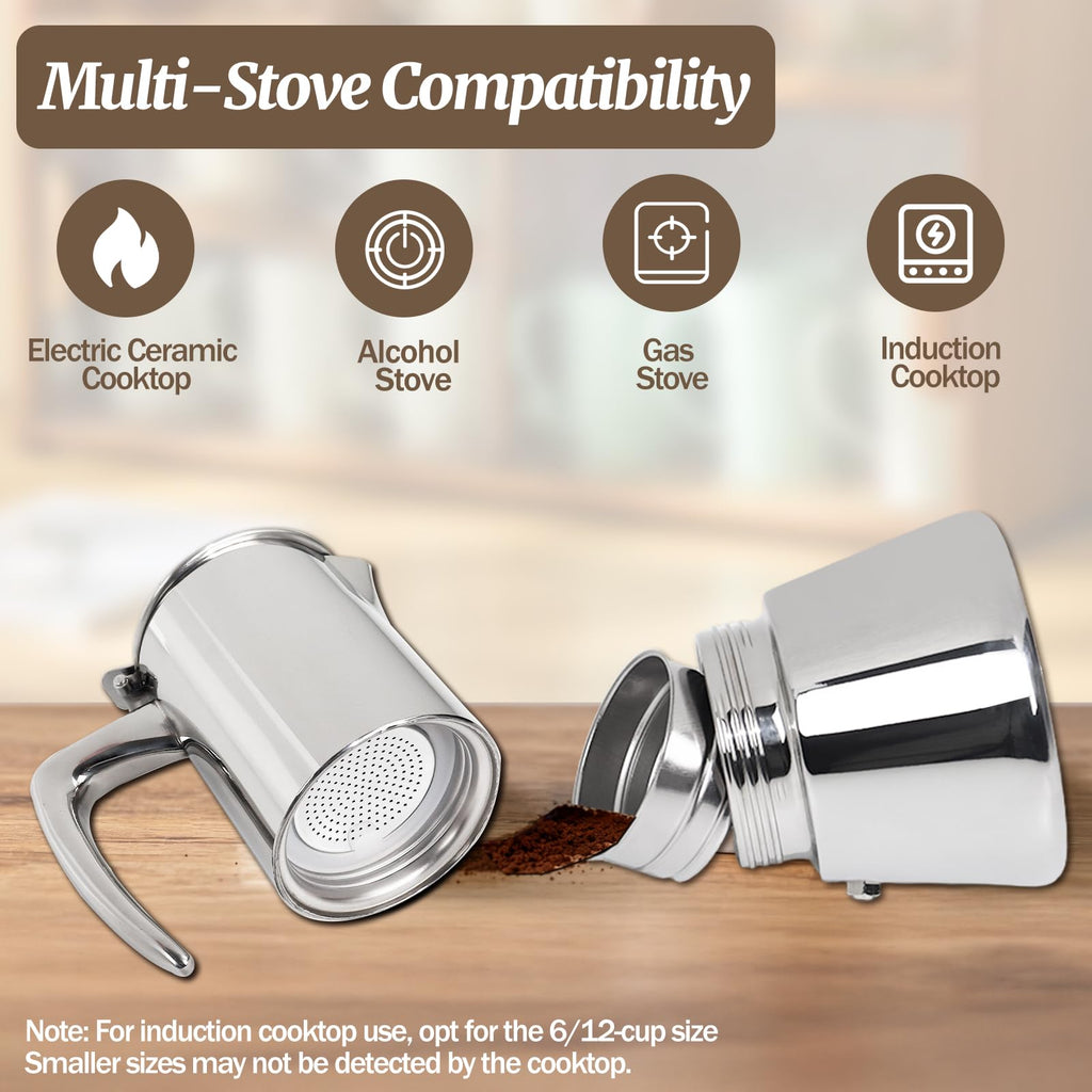 12 Cup 304 Stainless Steel Moka Pot D588