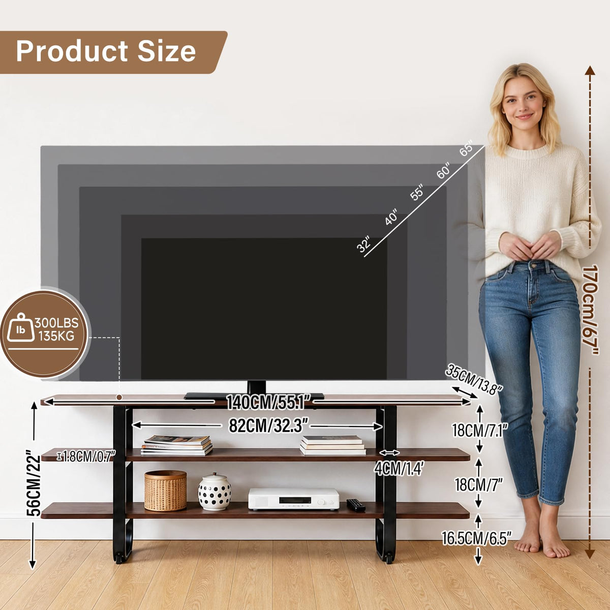 Walnut 3-Tier TV Stand X338