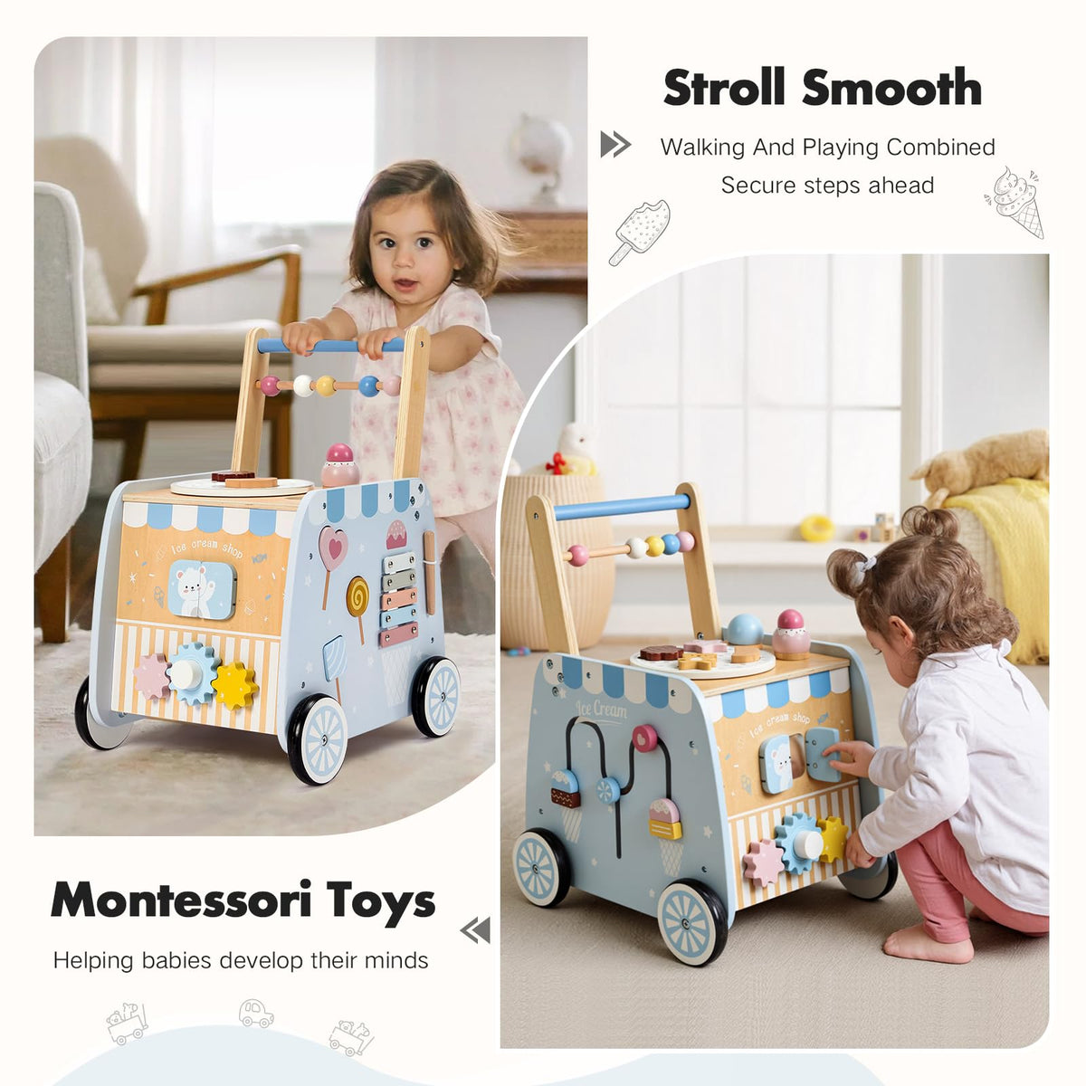 Wooden Baby Walker with Wheels Q67154