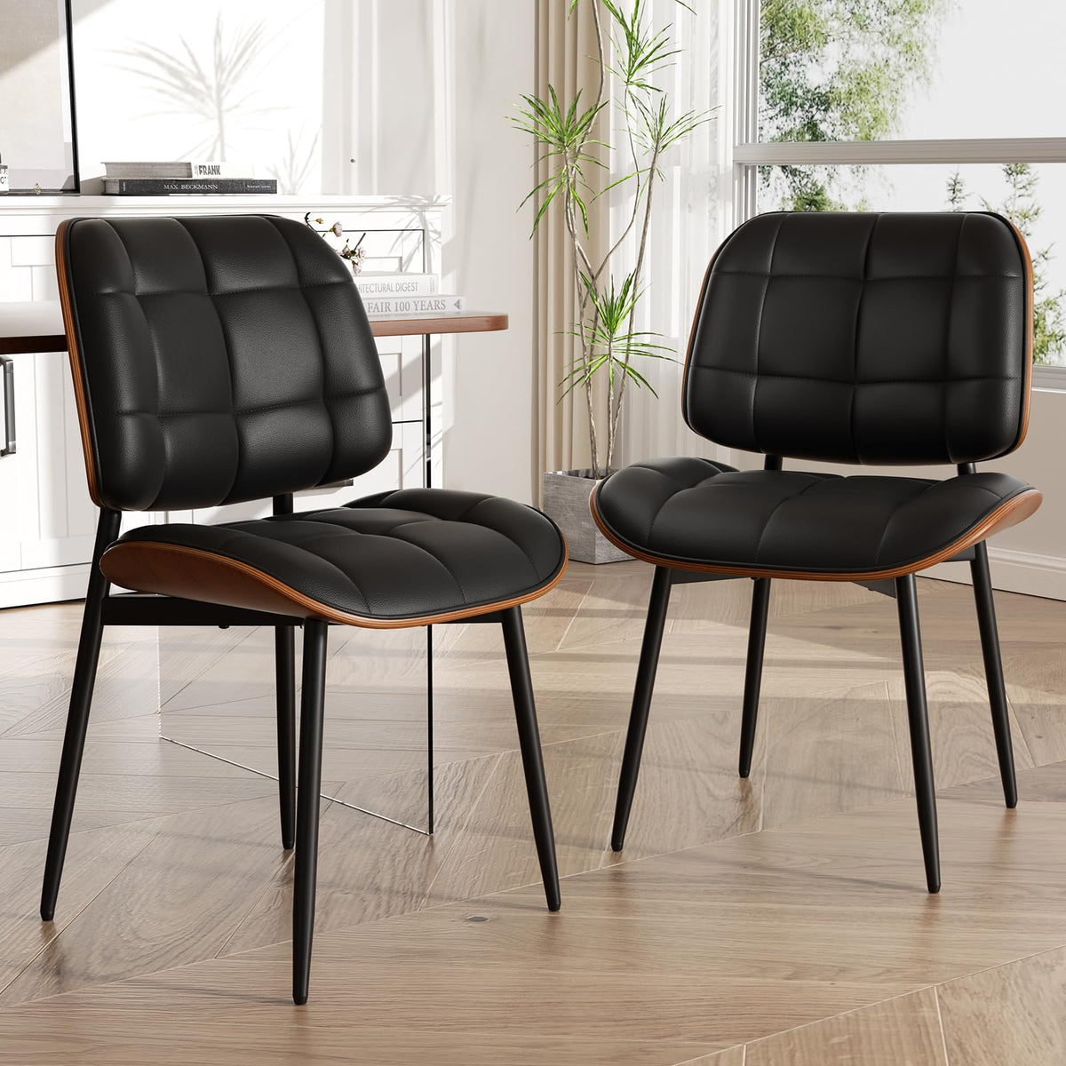 Black Faux Leather Dining Chairs Set of 4 Z382