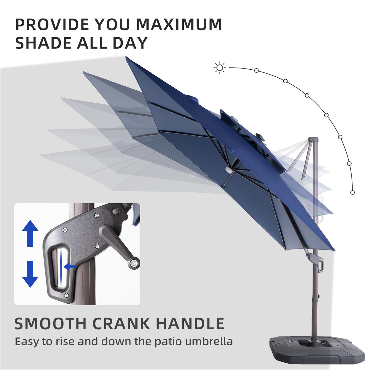 9x9 FT Cantilever Offset Patio Umbrella with Lights & Base T7183