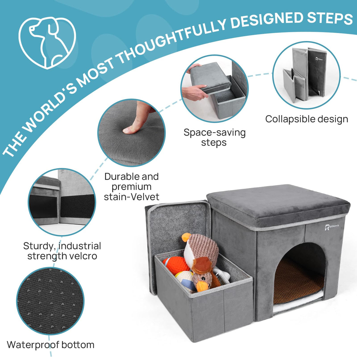Foldable Pet Stairs with House & Storage F67933