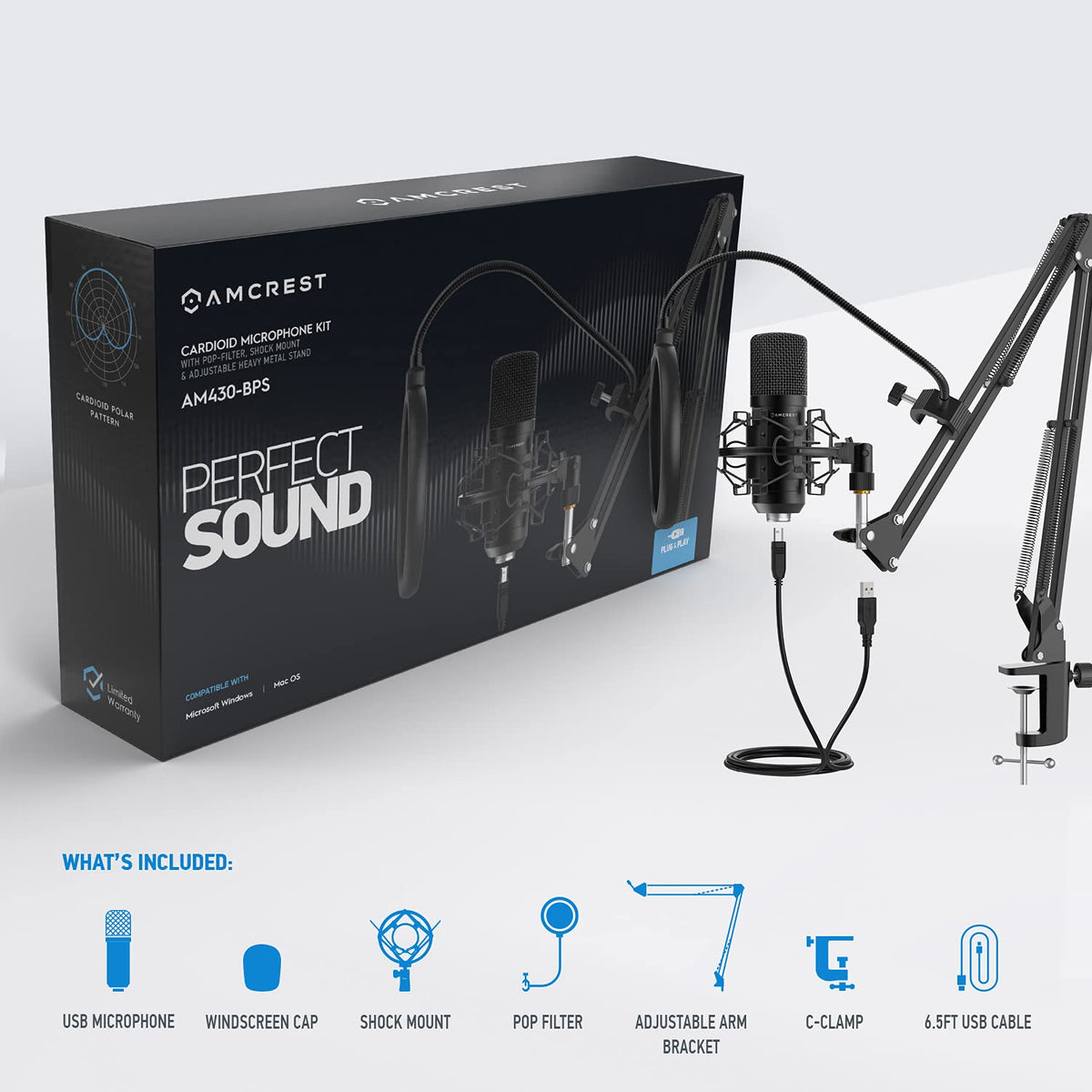USB Microphone with Boom Arm, Pop-Filter, Shock Mount X173