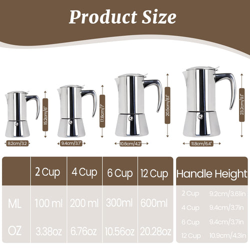 12 Cup 304 Stainless Steel Moka Pot D588