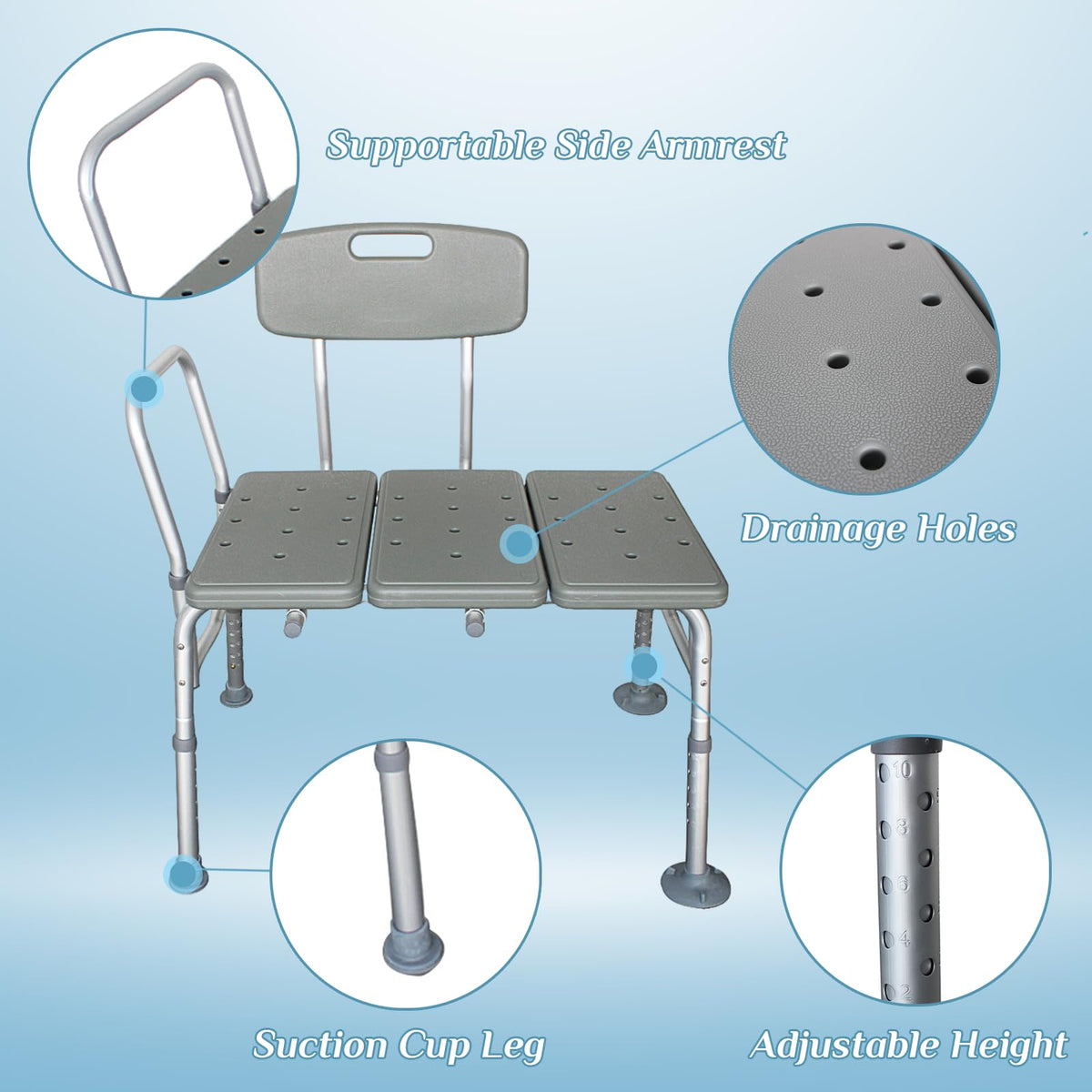 Tub Transfer Bench with Backrest and Armrest Q4670