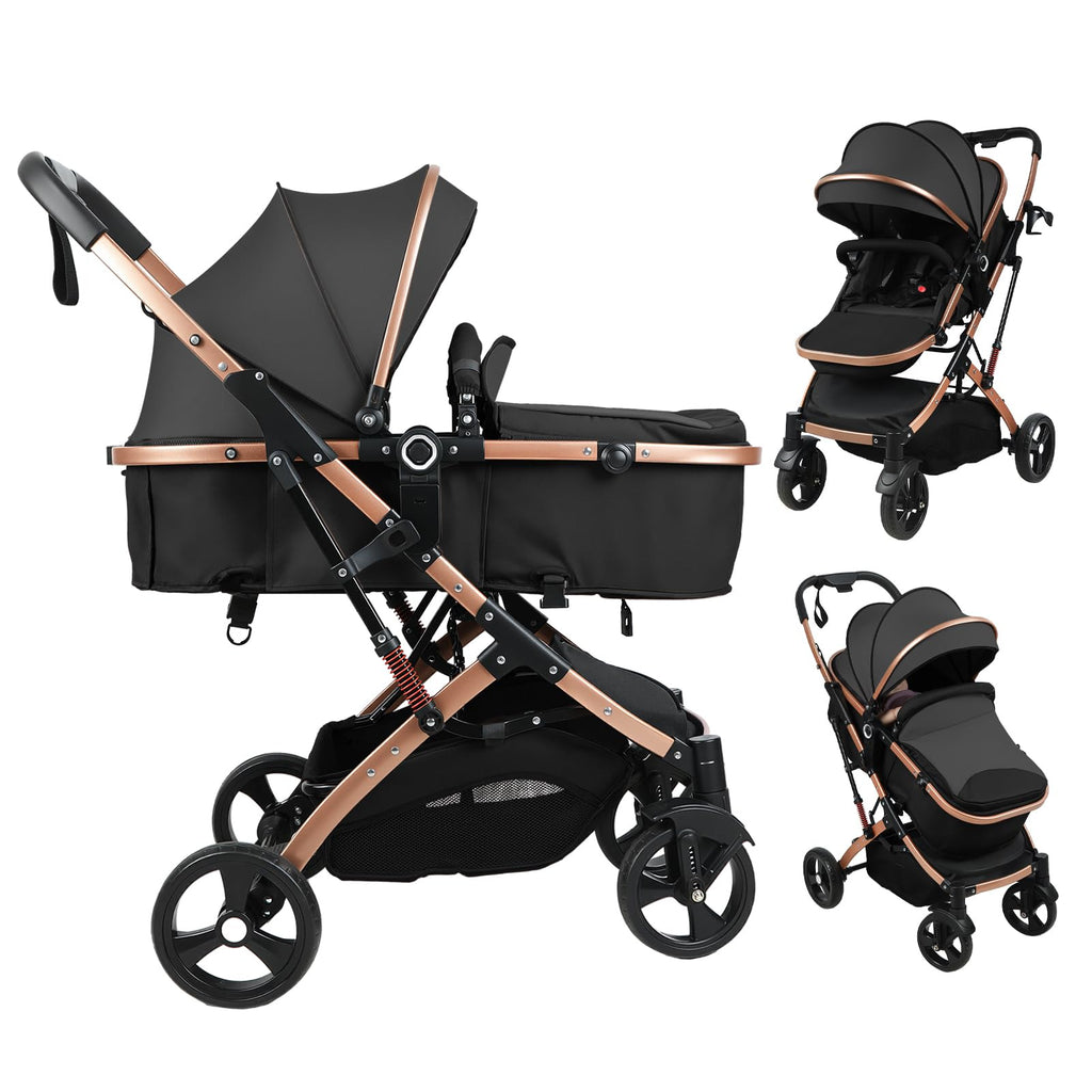 2 in 1 Convertible Bassinet Stroller with Reversible Seat UPF Canopy Black F107558