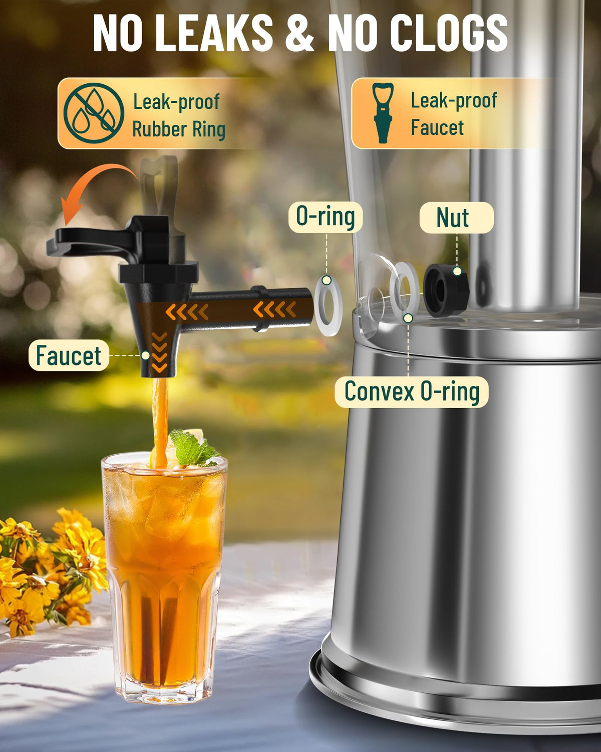Stainless Steel Beverage Dispenser with Stand, 2 Gallons E4226