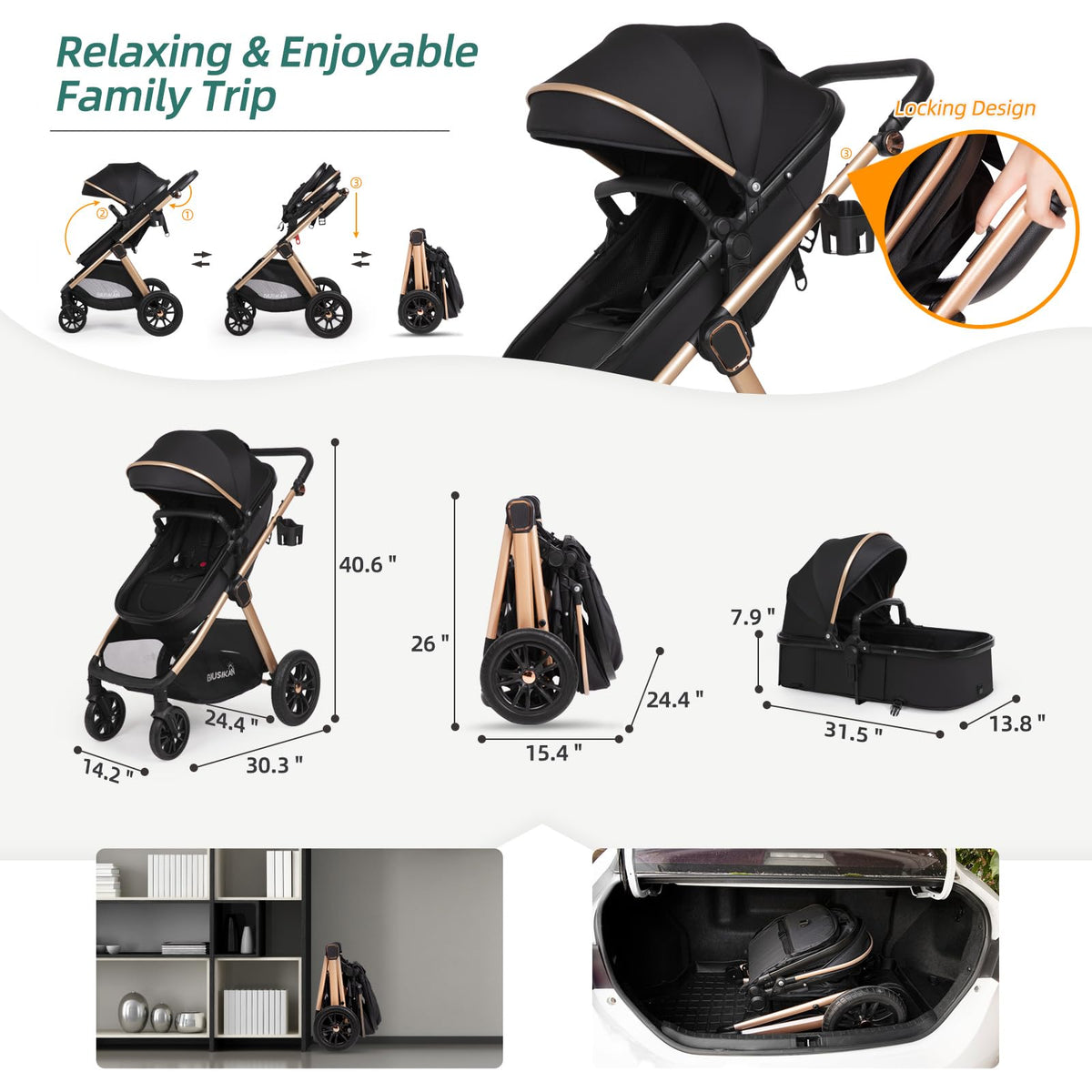 6-in-1 Convertible Baby Stroller with Bassinet F678