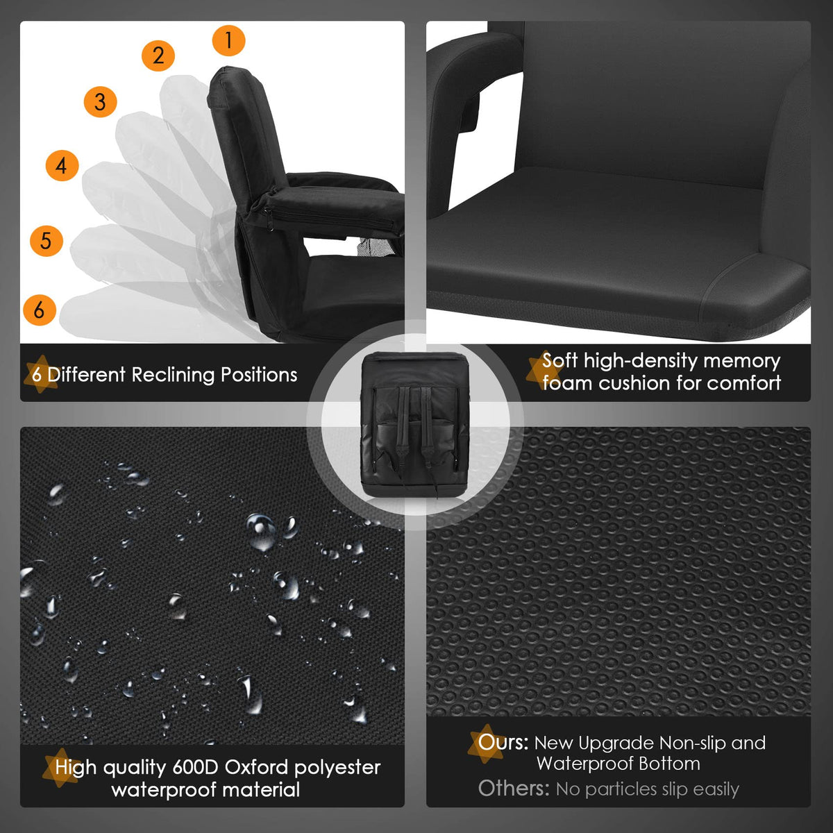 Heated Stadium Seats for Bleachers with Back Support, Black J72234