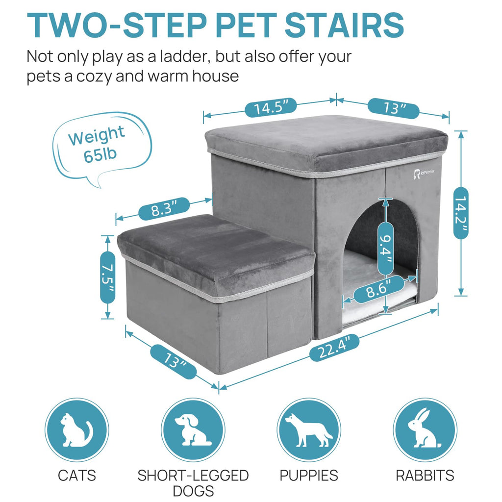 Foldable Pet Stairs with House & Storage F67933