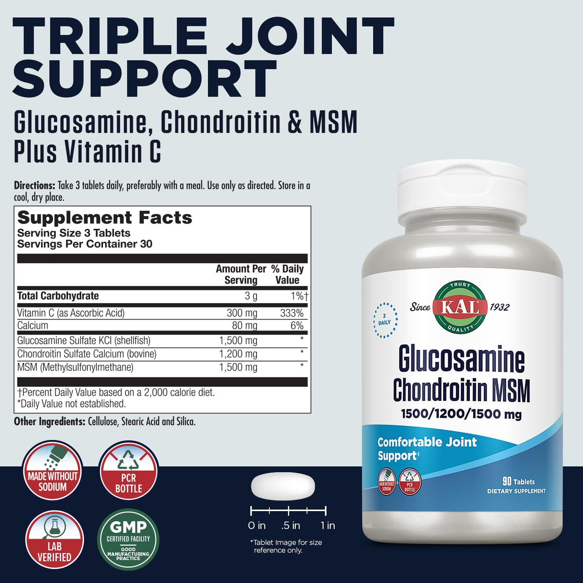Glucosamine Chondroitin MSM Joint Support Supplement 90 Tablets F32035
