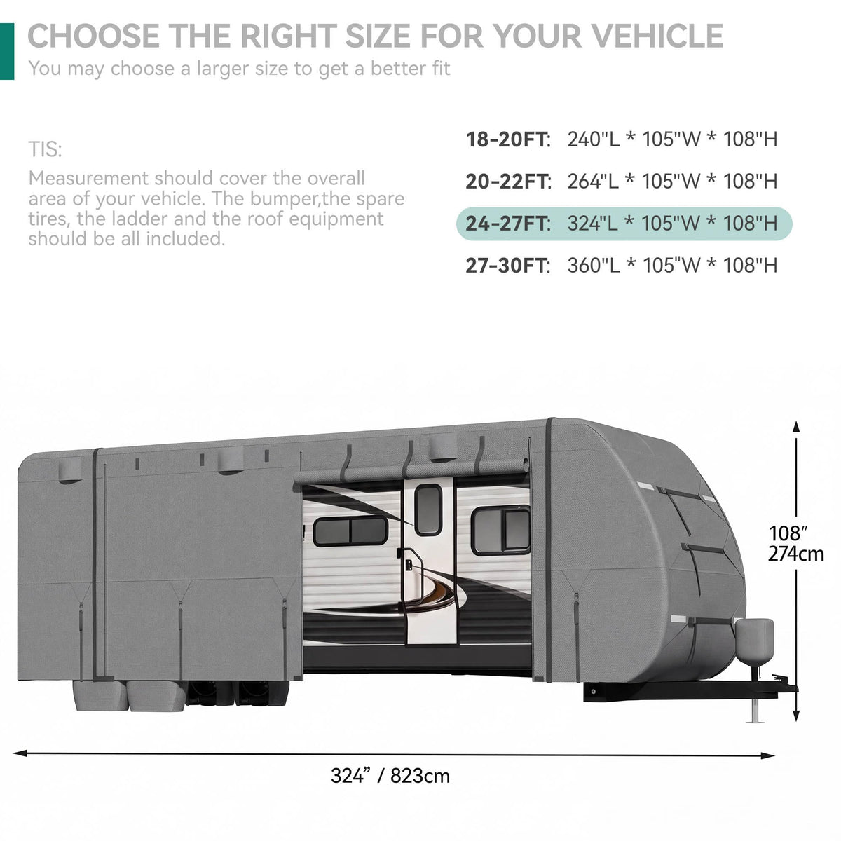 24-27FT Travel Trailer Cover 9-Layers Non-Woven Fabric M33767