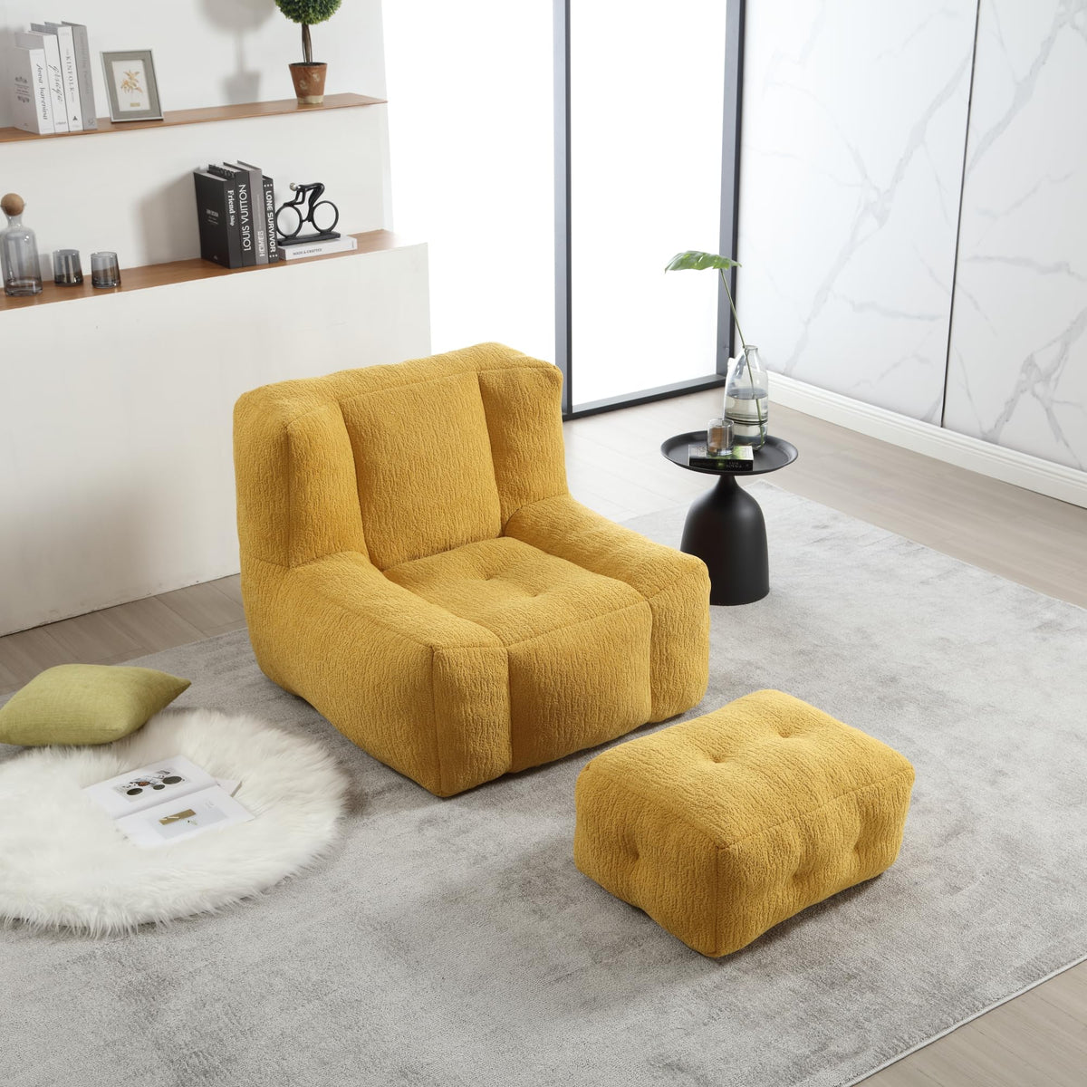 Yellow Memory Foam Bean Bag Chair with Ottoman P773