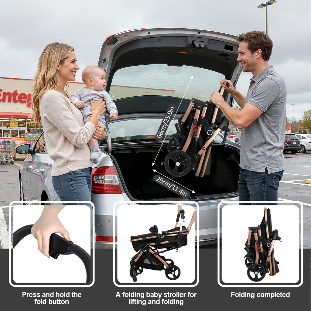 2 in 1 Convertible Bassinet Stroller with Reversible Seat UPF Canopy Black F107558