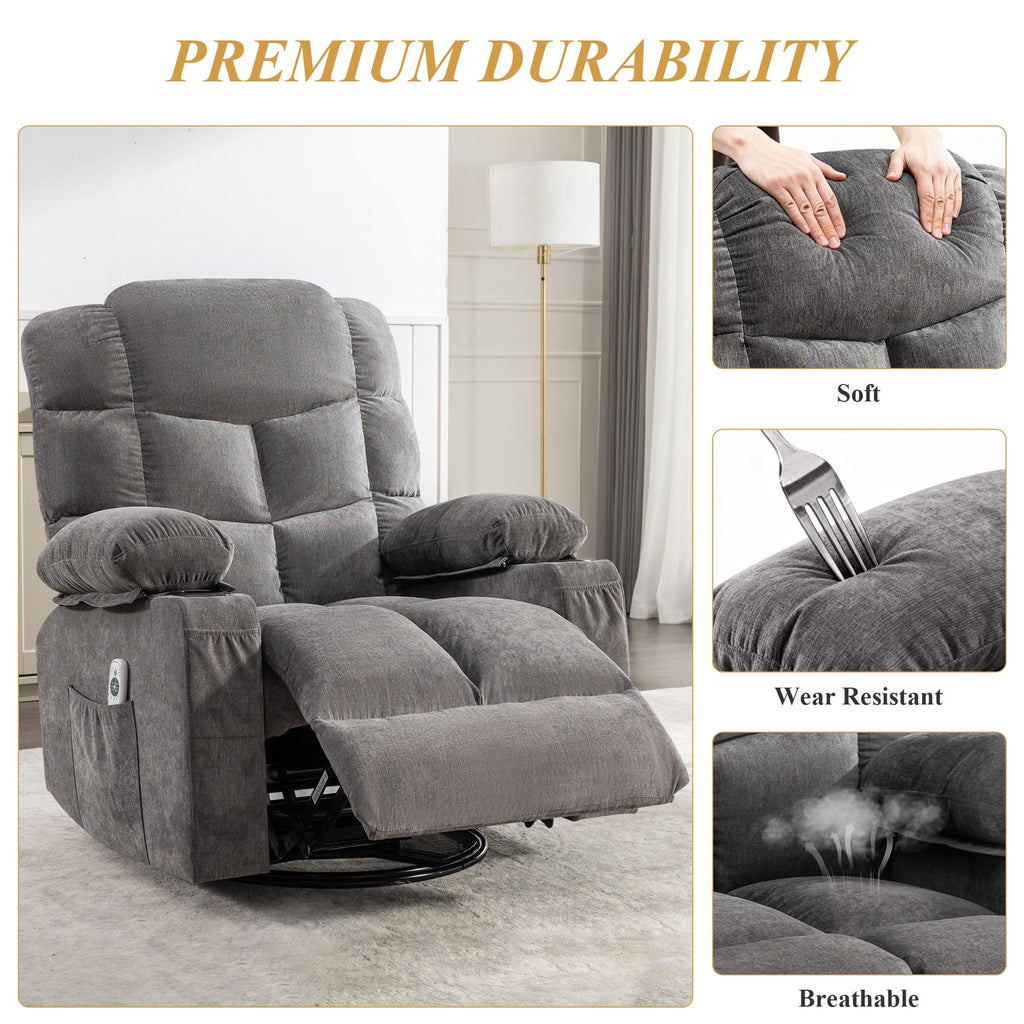 Swivel Rocker Recliner Chair with Massage and Heat F2566