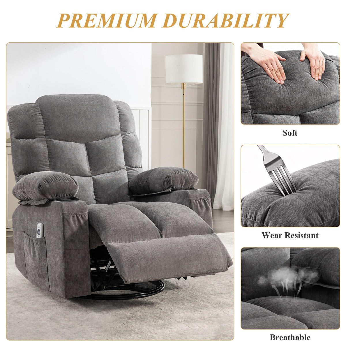 Swivel Rocker Recliner Chair with Massage and Heat F2566