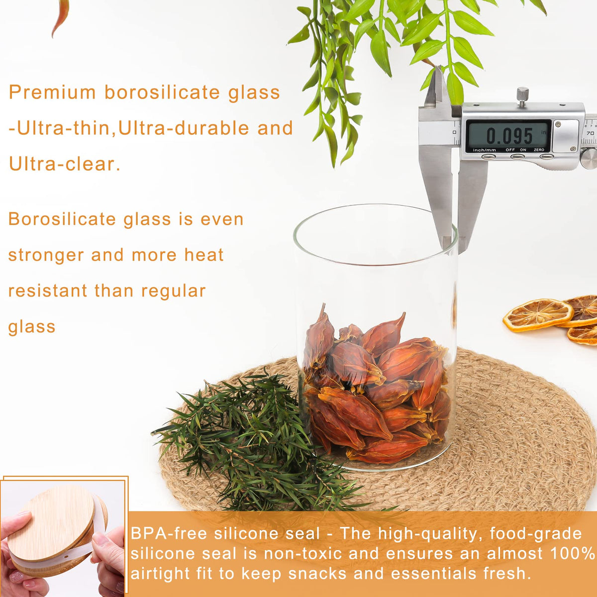 9 Pack 16 oz Glass Jars with Airtight Bamboo Lids J207250