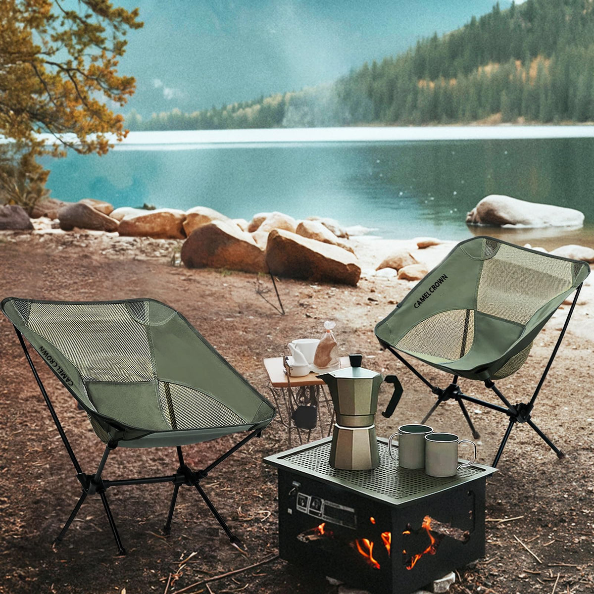 Portable Lightweight Compact Folding Mesh Camping Chair 2 Pack J87978