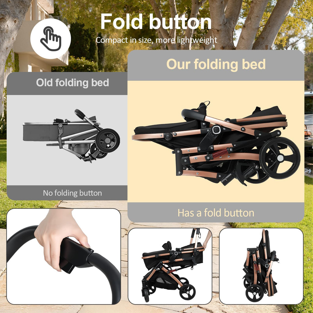 2 in 1 Convertible Bassinet Stroller with Reversible Seat UPF Canopy Black F107558