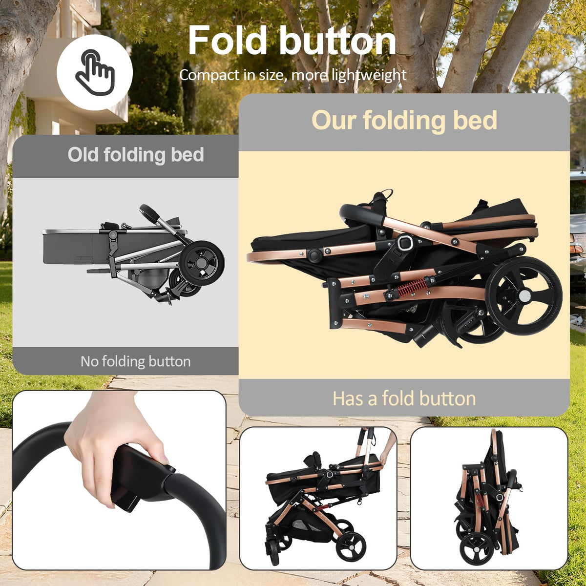 2 in 1 Convertible Bassinet Stroller with Reversible Seat UPF Canopy Black F107558