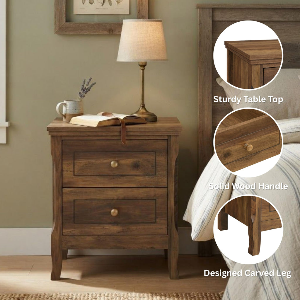 2 Drawer Wood Nightstand Set of 2 J191