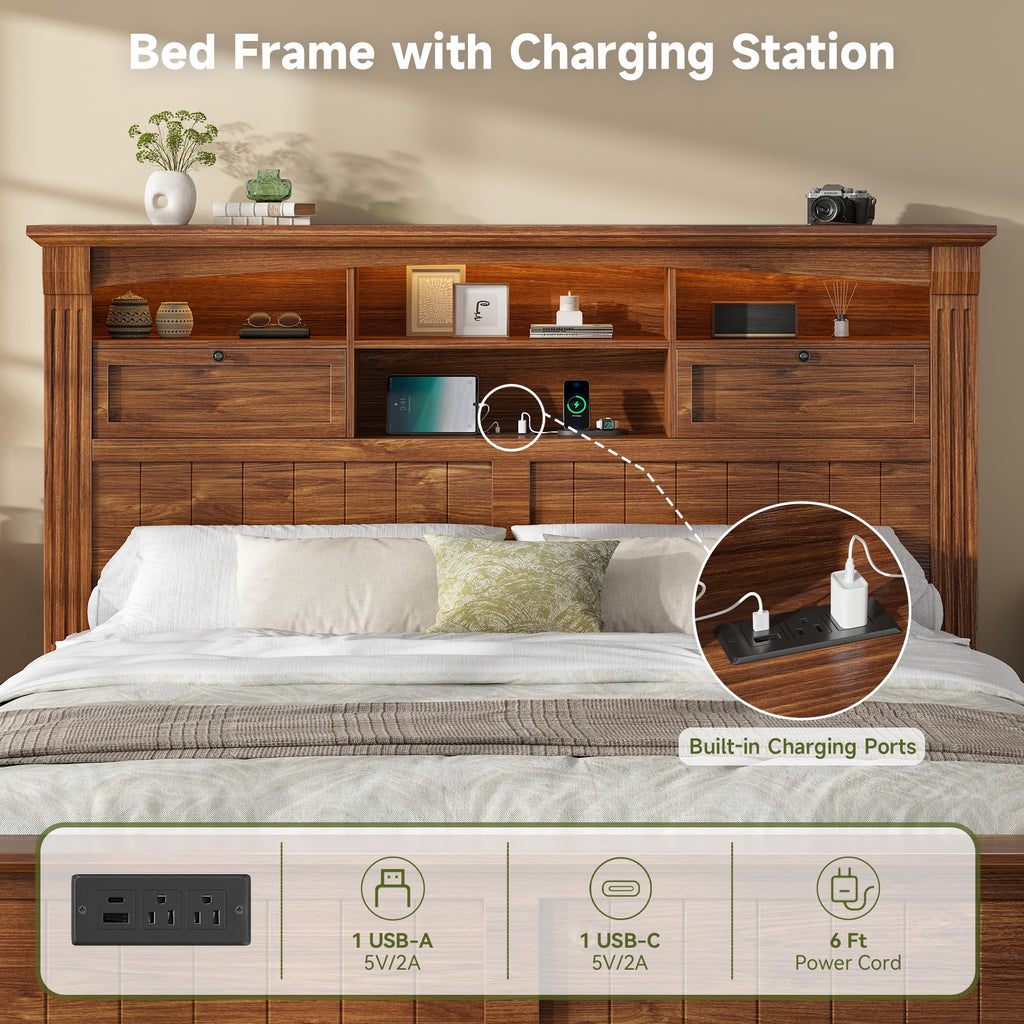 Full Size Bed Frame with Storage Headboard and 4 Drawers L99782